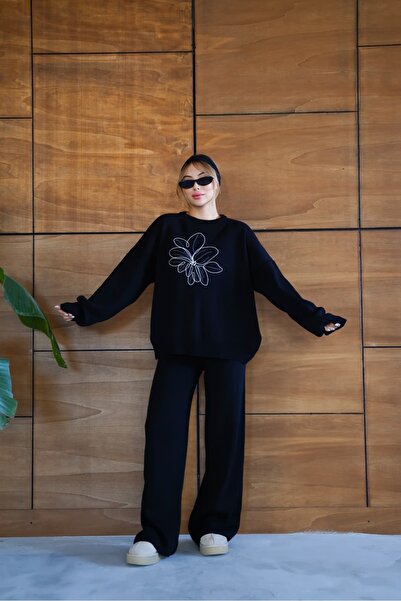 REDMİNA fashion Oversized Knitwear Set with Floral Embroidery