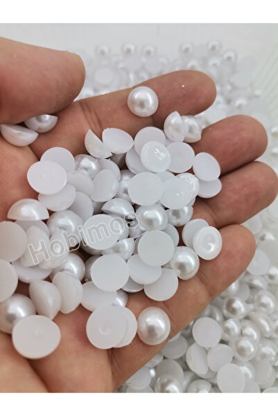 Hobimos 50 Adet 10 mm Beyaz Yarım İnci Boncuk - Takı - Aksesuar - Süsleme Boncuk