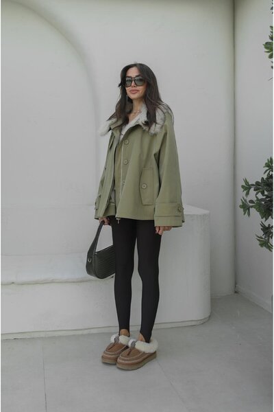 Havoş Green Removable Fur Jacket