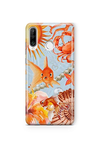 FLAMENKO حافظة هاتف شفافة متوافقة مع هاتف هواوي P30 لايت بنمط السمكة البرتقالية