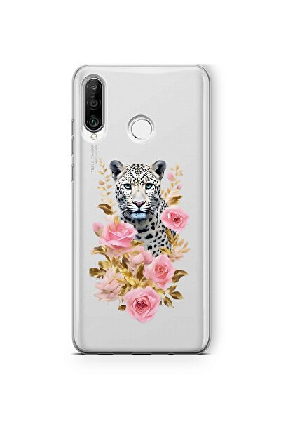 FLAMENKO حافظة هاتف شفافة متوافقة مع هاتف Huawei P30 Lite بنمط الفهد والوردي ...