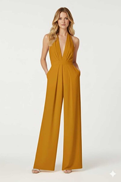 MF BUTİK Göğüs Dekolteli Kolsuz Abiye Tulum