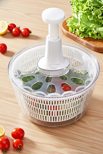 NaviRa Home Kristal Şeffaf Salata Kurutucu - Basmalı Sebze Kurutma Aparatı Ka...