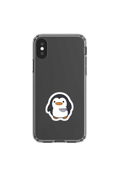 Dali Design حافظة شفافة متوافقة مع هاتف iPhone X بتصميم Couple Penguin 2