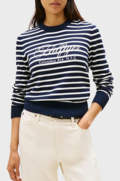 Tommy Hilfiger Pamuklu Regular Fit Bisiklet Yaka Çizgili Kazak KAZAK WW0WW47304 0BI