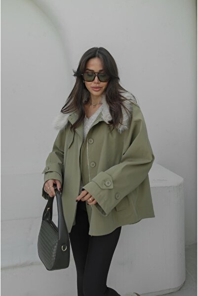 Havoş Green Removable Fur Jacket