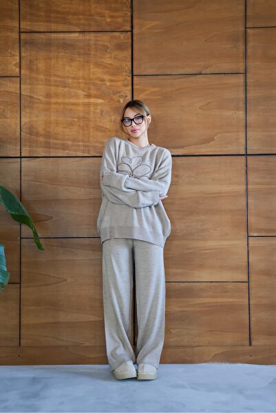 REDMİNA fashion Oversized Knitwear Set with Floral Embroidery