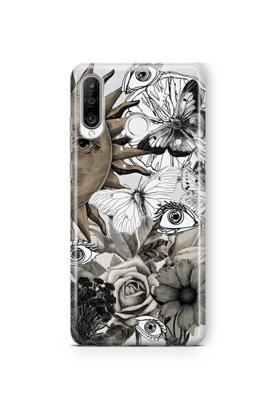 FLAMENKO حافظة هاتف شفافة بنمط الشمس والعين متوافقة مع هاتف هواوي P30 لايت