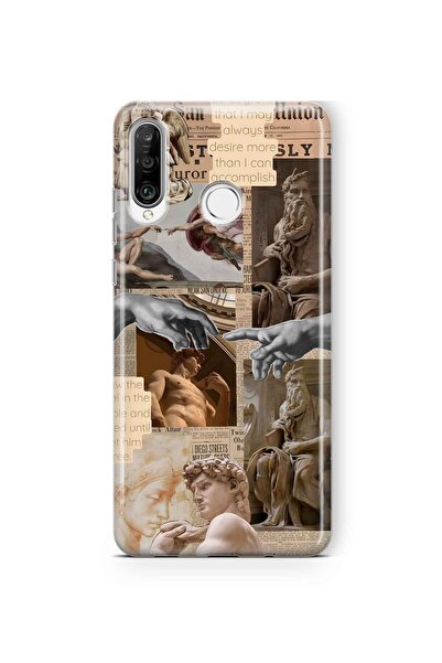 FLAMENKO حافظة هاتف شفافة بنمط كولاج تمثال عصر النهضة متوافقة مع هاتف هواوي P...