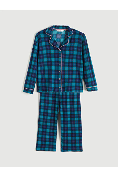 LC Waikiki Set de pijamale de damă în carouri cu guler cămașă