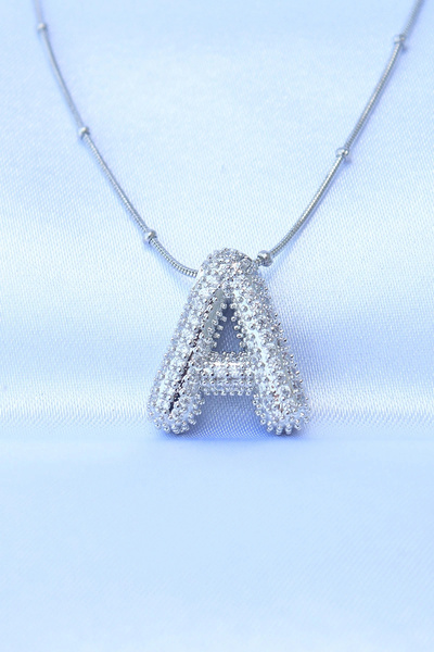 shopwave 316L الصلب سلسلة الزركون حجر حرف A قلادة فقاعة فضية اللون