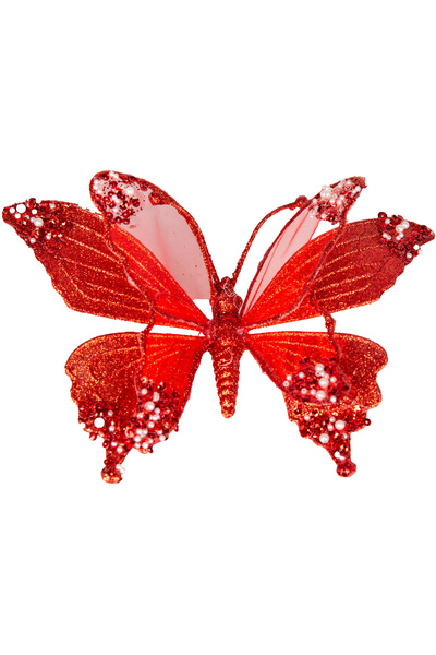 Herdekora Figurină Fluture, Argintiu, Detaliu Perla Roșu-Alb, Cu Clemă, 24x9 cm