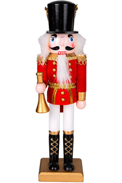 Herdekora زينة عيد الميلاد، الرجل الرصاصي، كسارة البندق، أحمر-أبيض - 7.5×30 سم