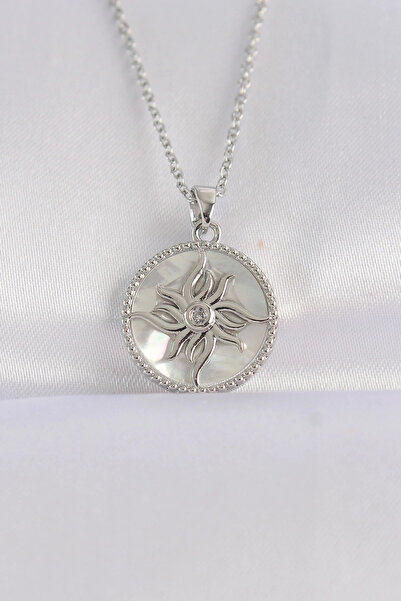 shopwave قلادة شمسية بتصميم بيضاوي من الفولاذ 316L باللون الفضي