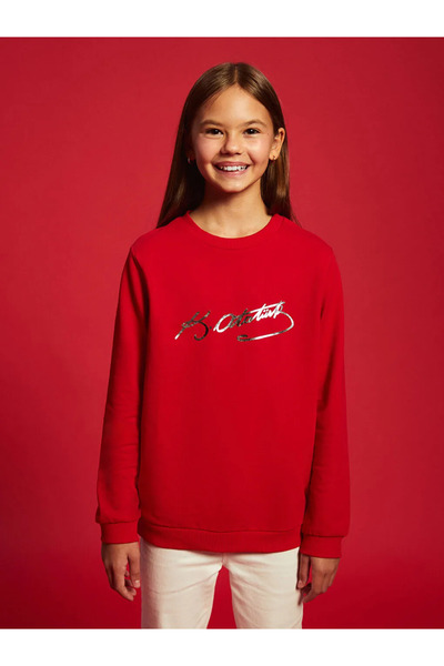LC Waikiki Crew Neck Ataturk Signature Printed Girls' Sweatshirt