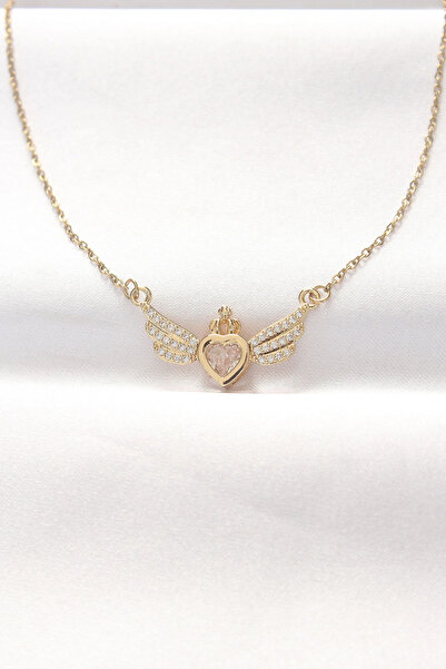 shopwave 316L الصلب الذهب اللون الزركون حجر القلب الجناح قلادة