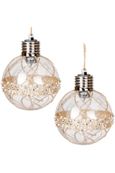 Herdekora Christmas Ball, Gold - Illuminated, Pack of 2, 8 cm