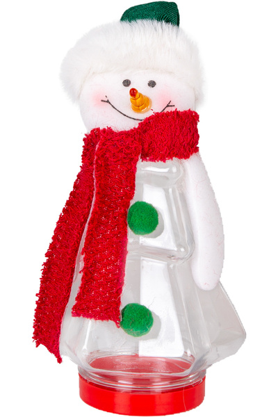 Herdekora صندوق رأس السنة، مع شكل رجل الثلج، أحمر-أبيض - بغطاء، شفاف، 8x20 سم