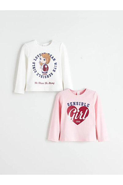 LC Waikiki Long Sleeve Girl's Ribbed Knit T-Shirt 2-Pack