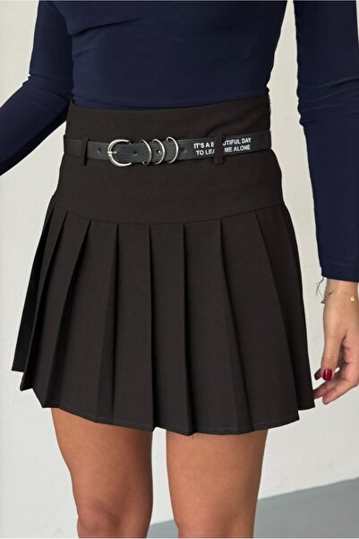 Emel Yıldız Pleated Belted Mini College Skirt