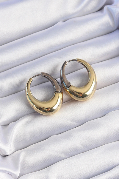 shopwave أقراط نحاسية ذهبية فضية اللون بيضاوية منحنية