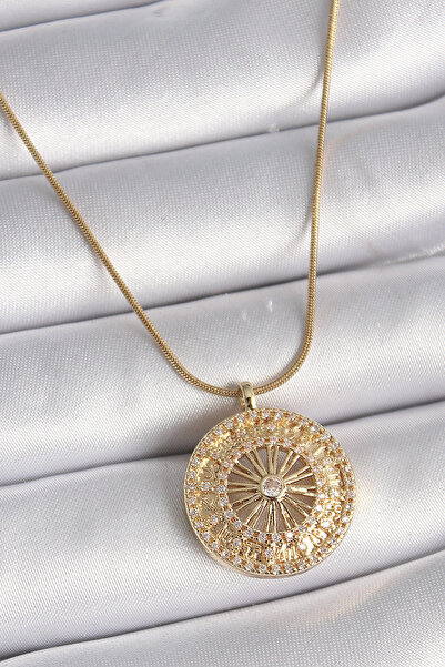 shopwave 316L Steel Gold Color Zircon Stone 12 Zodiac Sign Medallion Model Wo...