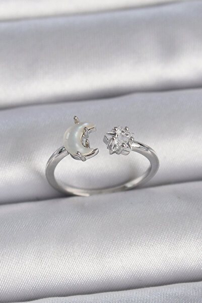 shopwave النحاس الفضة اللون لؤلؤة الهلال الزركون حجر نجمة خاتم المرأة قابل لل...