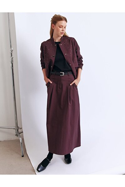 KYR Hotfix Printed Skirted Suit Dark Claret Red