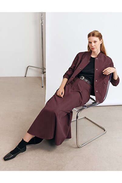 KYR Hotfix Printed Skirted Suit Dark Claret Red