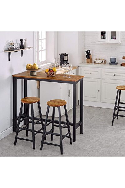 Chulovs 3-Piece Bar Table & 2 Stools Set, 120x40x100 cm, Industrial Steel Frame (Brown)