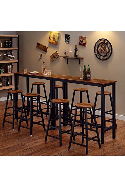 Chulovs 3-Piece Bar Table & 2 Stools Set, 120x40x100 cm, Industrial Steel Frame (Brown)