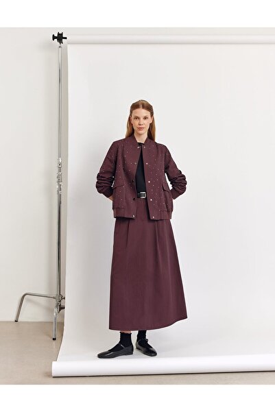 KYR Hotfix Printed Skirted Suit Dark Claret Red