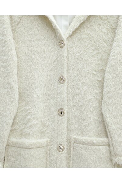 Modamorfo Kapşonlu Gold Düğmeli Cepli Sakallı Kap -Krem