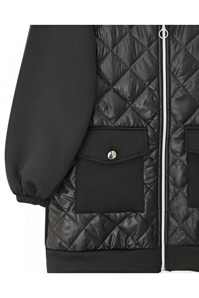 Modamorfo Hooded Scuba Sweat with Quilted Detail on the Front and Pockets - Black