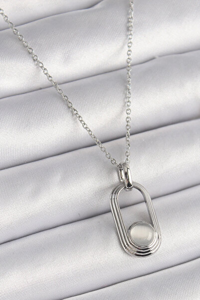 shopwave 316L Steel Silver Color Chain White Cat Eye Model Women's Necklace