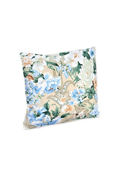 CLEAN KISSEN Goose Down and Feather Pillow with Print, 60 x 60 cm, Multicolor Green