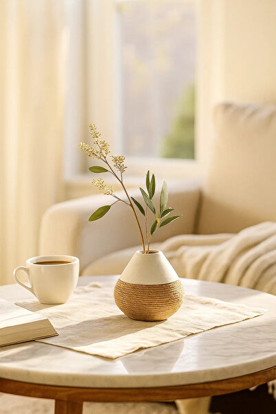 MARIA HOMES مزهرية سيراميك بيضاء بتصميم حبل - أصيص زهور عصري للديكور المنزلي ...