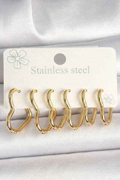 shopwave مجموعة أقراط نسائية على شكل قلب من الفولاذ باللون الذهبي عيار 316L