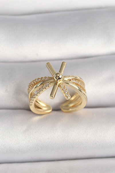 shopwave خاتم نسائي من حجر الزرون قابل للتعديل بلون ذهبي نحاسي