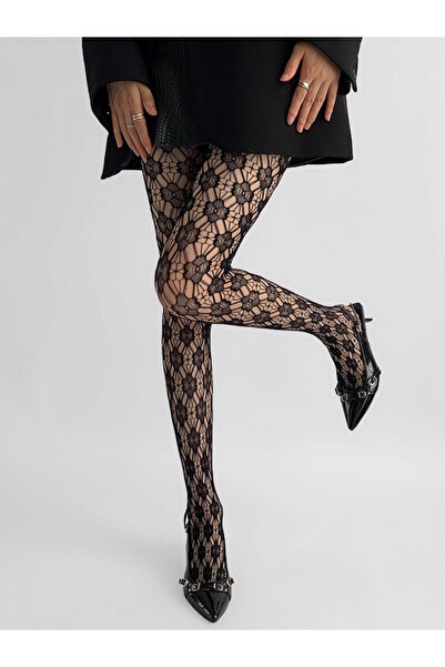 VEGAROKS Floral Patterned Mesh Imported Pantyhose