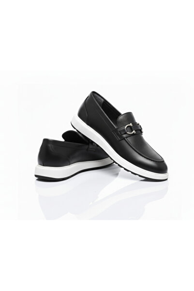Growish Gr0434 Genuine Leather White Eva Sole Buckle Sport Classic Black Men's Loafer Casual Shoes
