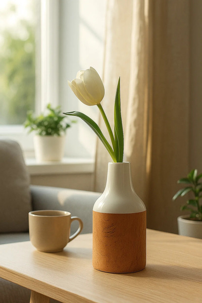 MARIA HOMES مزهرية سيراميك بيضاء بتأثير الفلين - وعاء زهور عصري بسيط للديكور ...