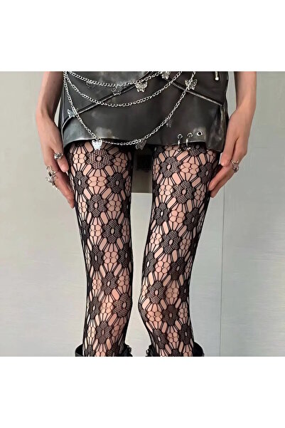 VEGAROKS Floral Patterned Mesh Imported Pantyhose