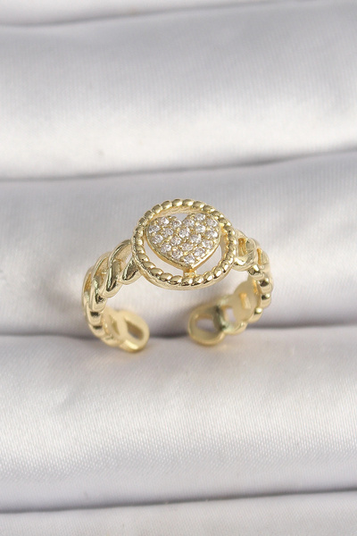 shopwave النحاس الذهب اللون قابل للتعديل الزركون حجر القلب نموذج خاتم المرأة