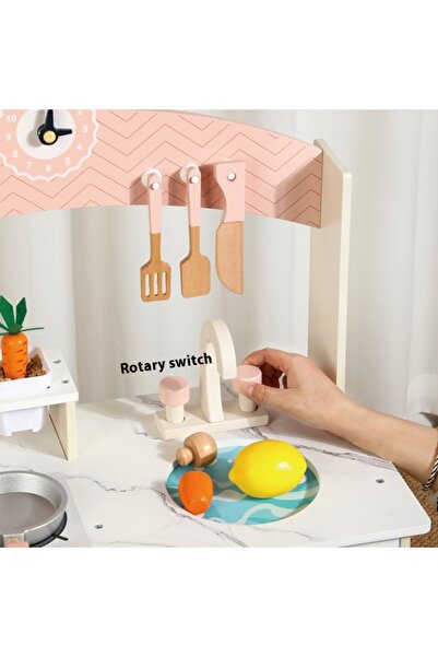 Toybox Kitchen Play Set for Toddlers, Interactive Wooden Pretend Play Toy for Kids With Cooking Accessories