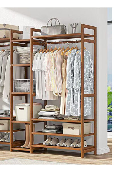 Generic Freestanding Open Wardrobe Closet Organizer Garment Rack, Brown