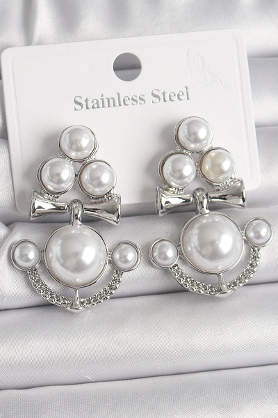 shopwave أقراط نسائية موديل مرساة من اللؤلؤ المتدلي باللون الفضي والنحاسي