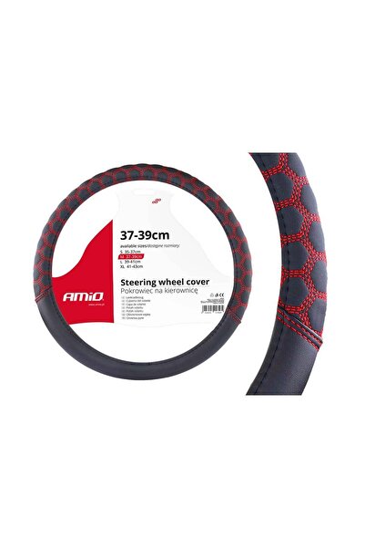 AMIO Husa volan cu cusatura rosie model Hexa SWC-23-M (37-39cm)