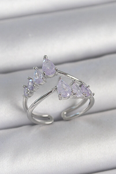 shopwave النحاس الفضة اللون الأرجواني قطرة الزركون حجر التاج نموذج خاتم المرأة