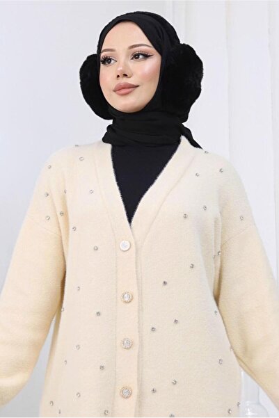 TRENDTESETTÜR Women's Beige (Stone) Stone Detail Cardigan t 80352